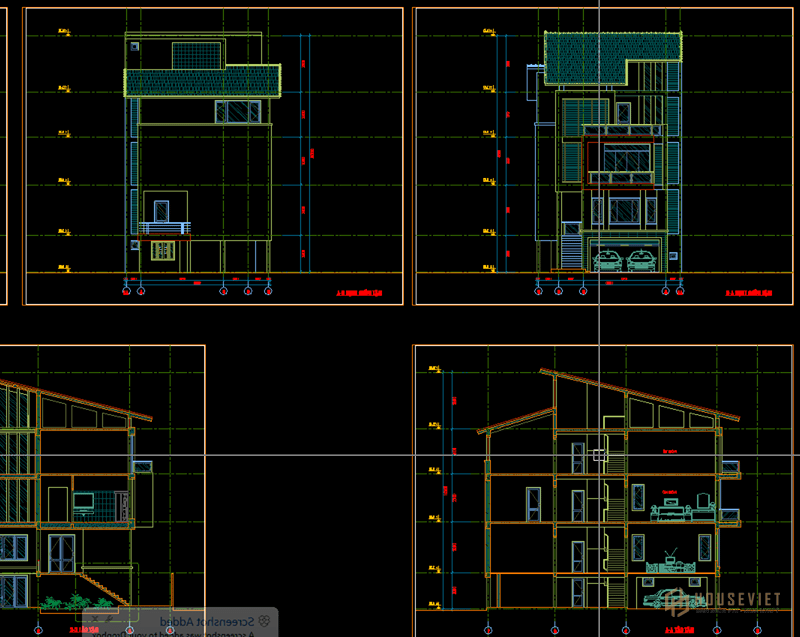 Kiến trúc biệt thự 1 trệt 2 lầu 1 sân thượng mặt tiền 8m