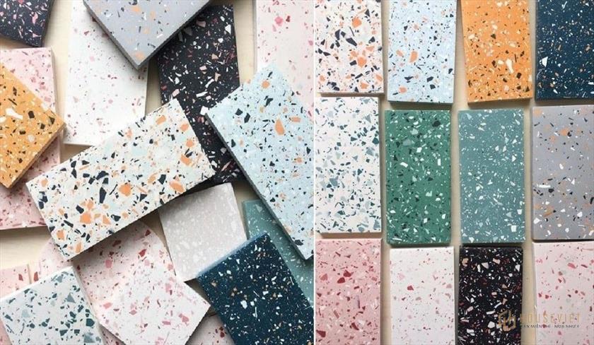 Vật liệu nội thất terrazzo cao cấp có thể dễ dàng tùy chỉnh màu sắc, vân đá khác nhau theo ý tưởng thiết kế.