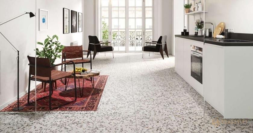Sàn Terrazzo cao cấp được làm từ nguyên liệu xi măng, cát, đá, hạt đá cẩm thạch, bột màu, phụ gia. 