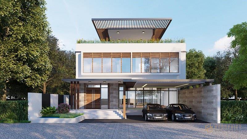 Mẫu thiết kế biệt thự hiện đại mặt tiền 8m 2 tầng 1 tháp được nhiều người ưa chuộng