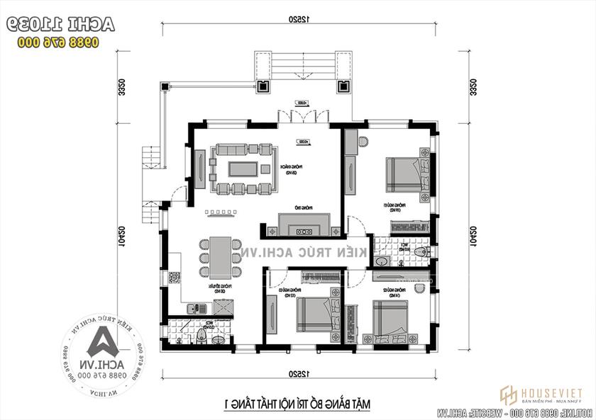 Bản vẽ mặt bằng tầng 1 biệt thự ở Chương Mỹ