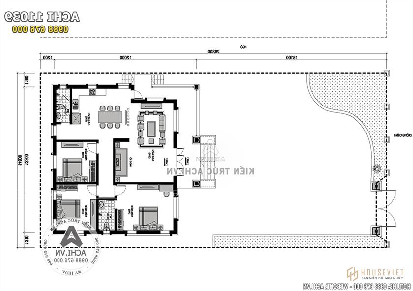 Bản vẽ mặt bằng tổng mặt bằng tầng 1 biệt thự ở Chương Mỹ