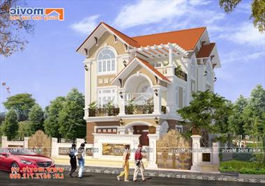 Mẫu nhà 3 tầng tân cổ điển mái thái đẹp sang trọng - MV1807