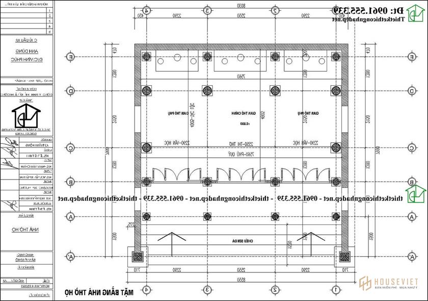 Cách bố trí nội thất nhà thờ họ 3 gian 8x8m ở Vĩnh Phúc đẹp NDNTH30