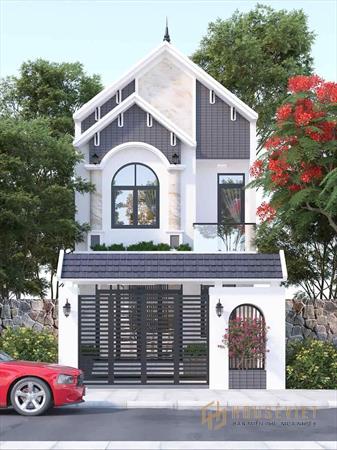 Cổng bề thế tạo cảnh quan ấn tượng cho tổng thể ngôi nhà phố mái thái