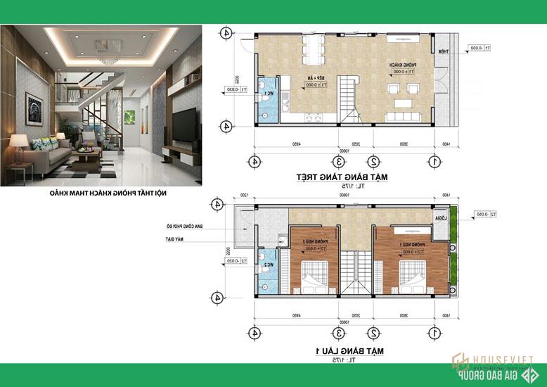 Mặt bằng tầng 1 nhà phố mái thái