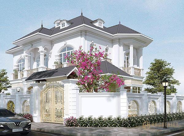 Mẫu biệt thự 2 tầng tân cổ điển kiểu Pháp sử dụng mái thái hiện đại