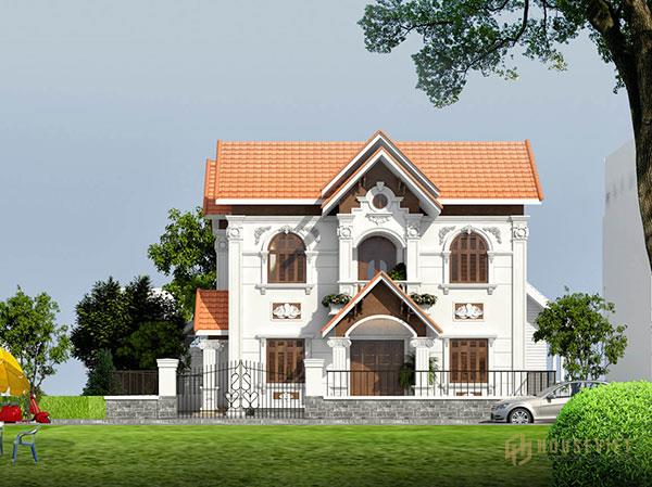 Mẫu nhà 2 tầng tân cổ điển có mặt tiền thu hút mọi ánh nhìn