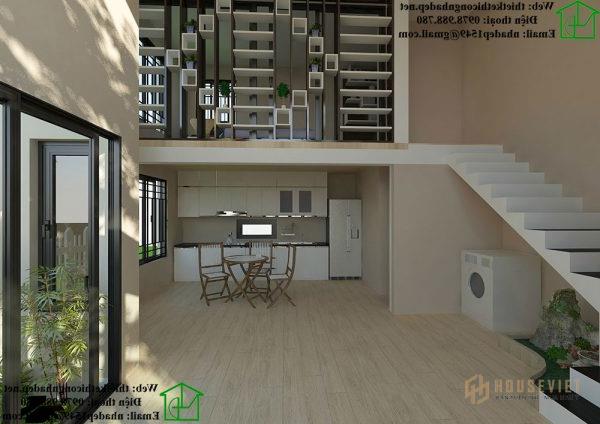 NDNC460 bố trí nội thất nhà cấp 4 gác lửng.