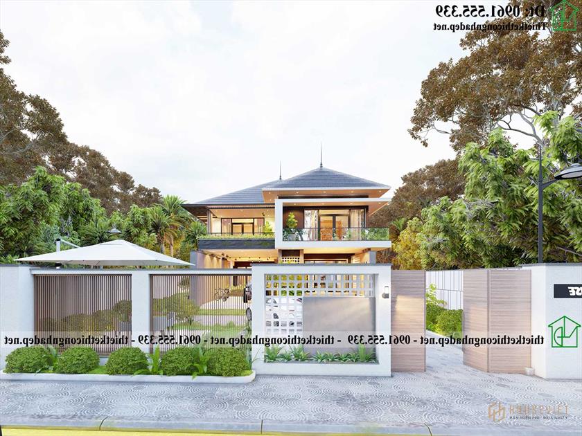 Mẫu thiết kế biệt thự đẹp 2 tầng mái thái NDBT2T135