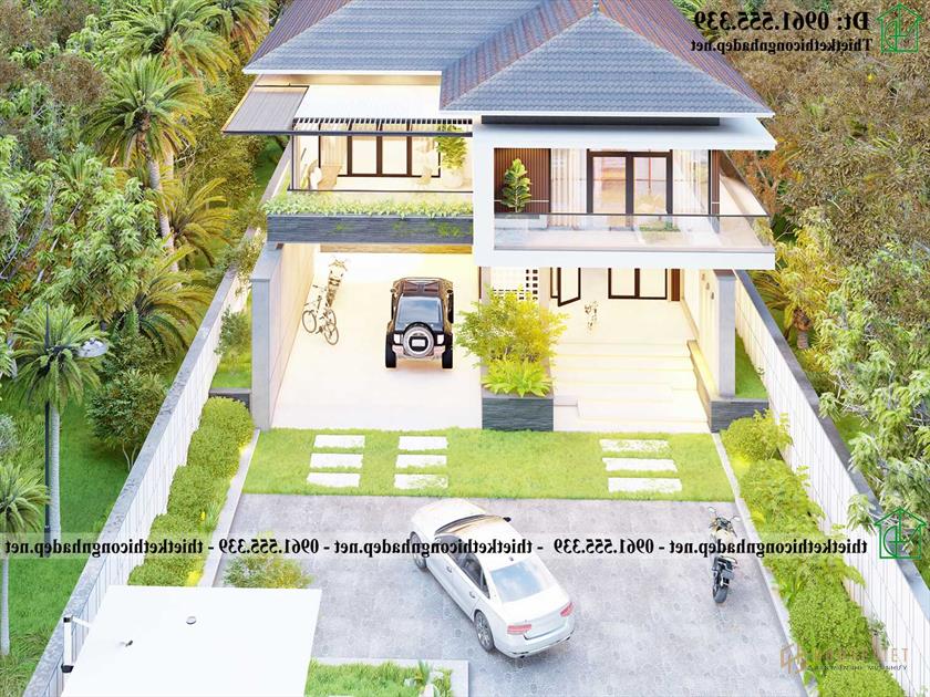 Phối cảnh tổng thể của biệt thự 2 tầng đẹp NDBT2T135