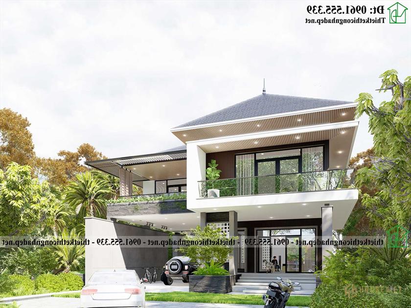 Mẫu biệt thự 2 tầng mái thái đẹp NDBT2T135