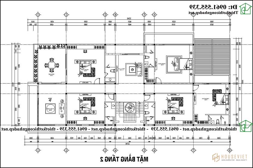 Bản vẽ mặt bằng biệt thự 2 tầng mái thái 13x20m ở Sài Gòn NDBT2T135
