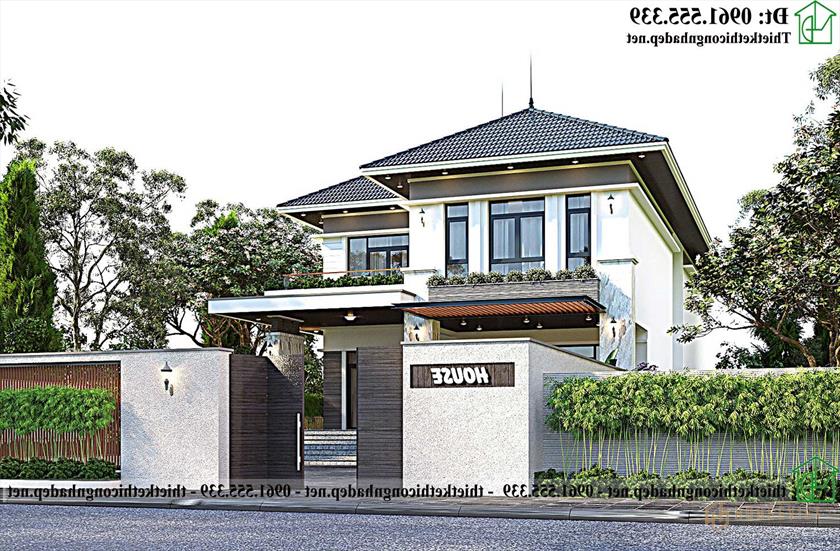 Mẫu biệt thự hiện đại mái thái 2 tầng NDBT2T135