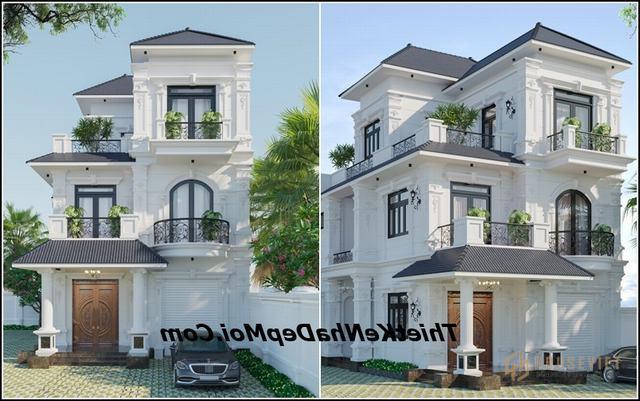 Kiểu nhà mặt tiền 7m 1 trệt 2 lầu đẹp 