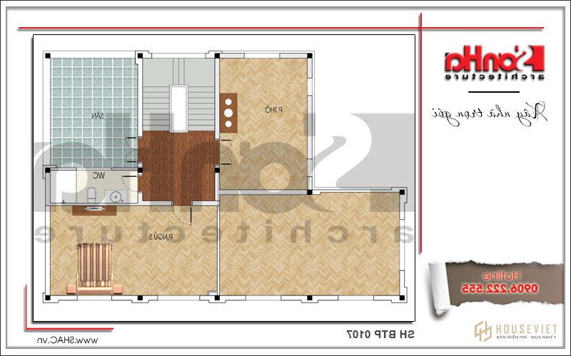 Mặt bằng công năng tầng 3 biệt thự pháp mái ngói xanh tại Quảng Ninh sh btp 0107