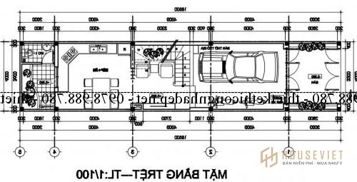 Mặt bằng tầng 1 nhà phố 4x18,5m