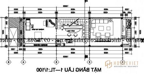 Mặt bằng tầng 2 nhà phố 4x18,5m