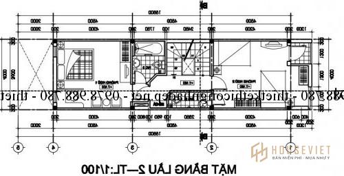 Mặt bằng tầng 3 nhà phố 4x18,5m