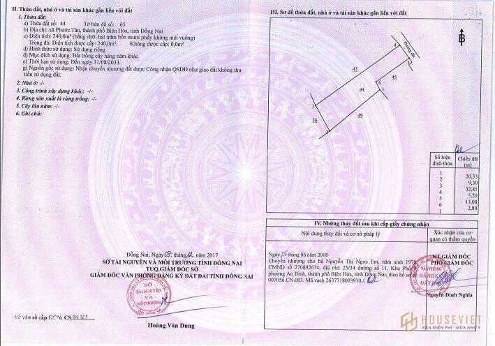 CHÍNH CHỦ BÁN ĐẤT PHƯỚC TÂN, BIÊN HOÀ 240M2 SỔ RIÊNG GIÁ RẺ 1 TỶ 199