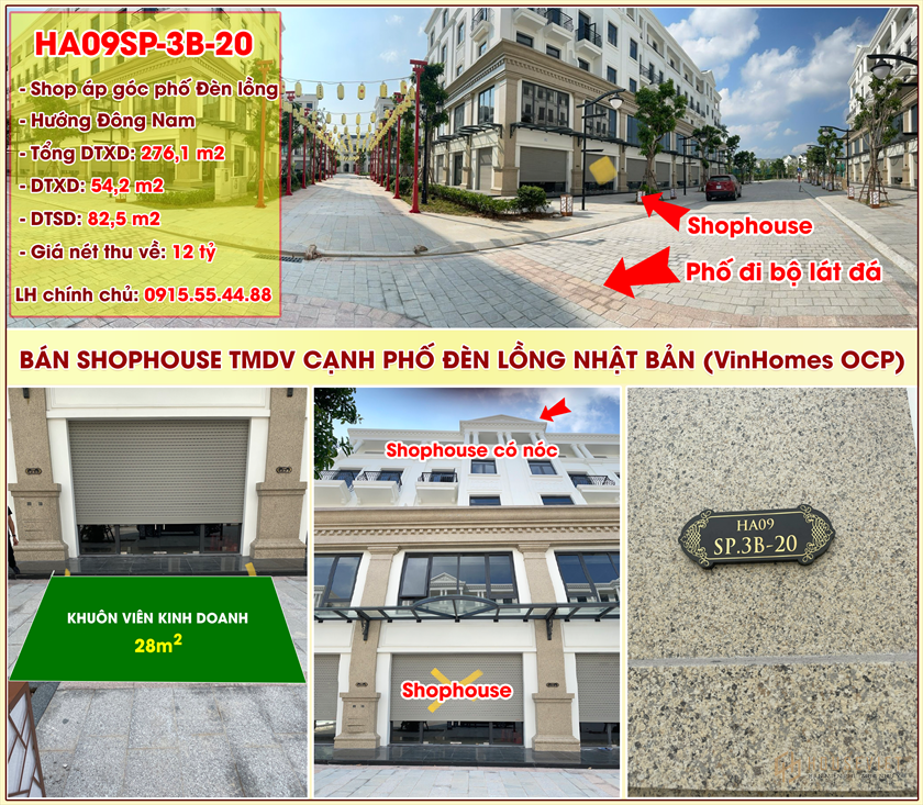 BÁN CĂN SHOPHOUSE TMDV CẠNH PHỐ ĐÈN LỒNG NHẬT BẢN (Vinhome OCP)