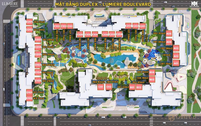 Bán Duplex hoa hậu đẹp nhất tại Lumiere Boulevard. 166m2 view nội khu
