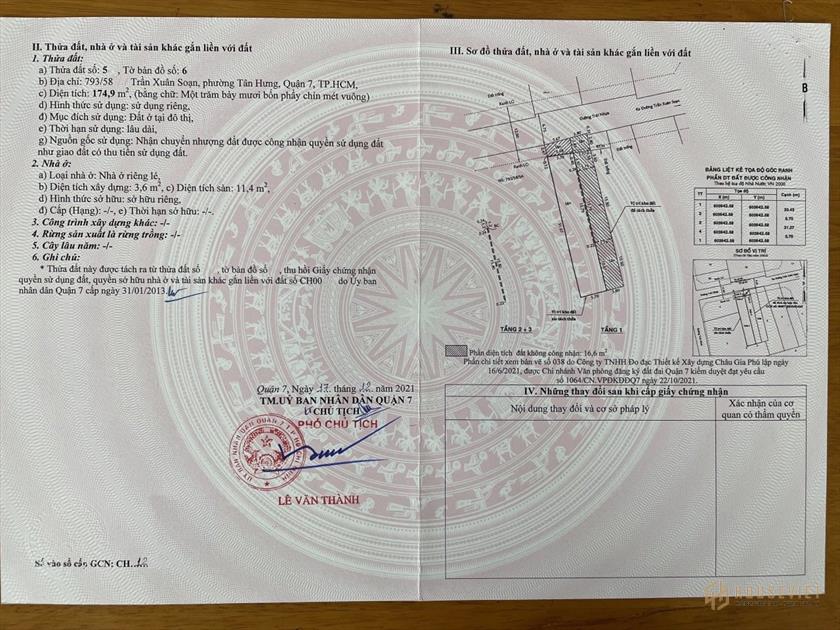 Bán đất 12,7x31m hẻm 793/58/ x khu kiều đàm p tân hưng Quận 7+ 61ty