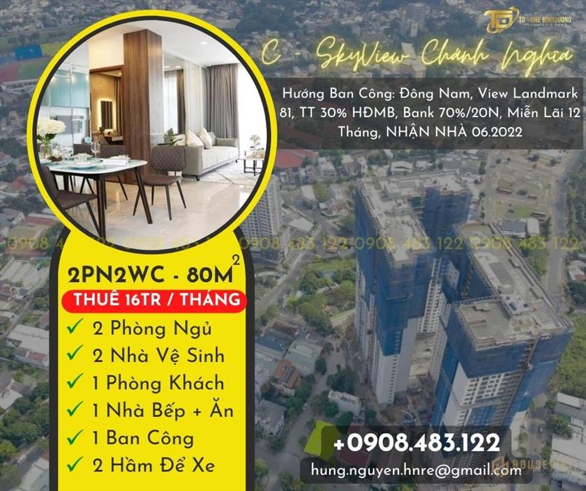 Căn Đông Nam - 2PN2WC - 80m2 - Giá Chỉ 2.56T (Đã VAT&2%Pbt) -C.SkyView