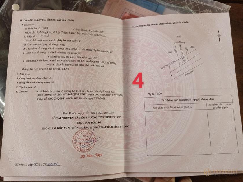 Chính chủ cần tiền làm ăn nên muốn bán gấp lô thổ cư 109m2, đường nhựa