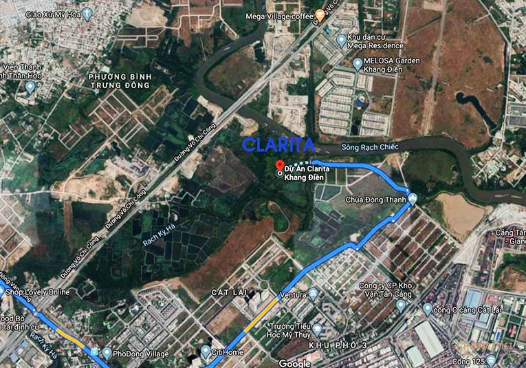 Vị trí dự án nhà phố Clarita Khang Điền Quận 2