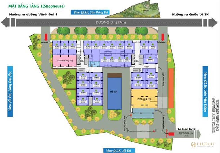 Mặt bằng tầng 1 - Dự án Bcons Green View