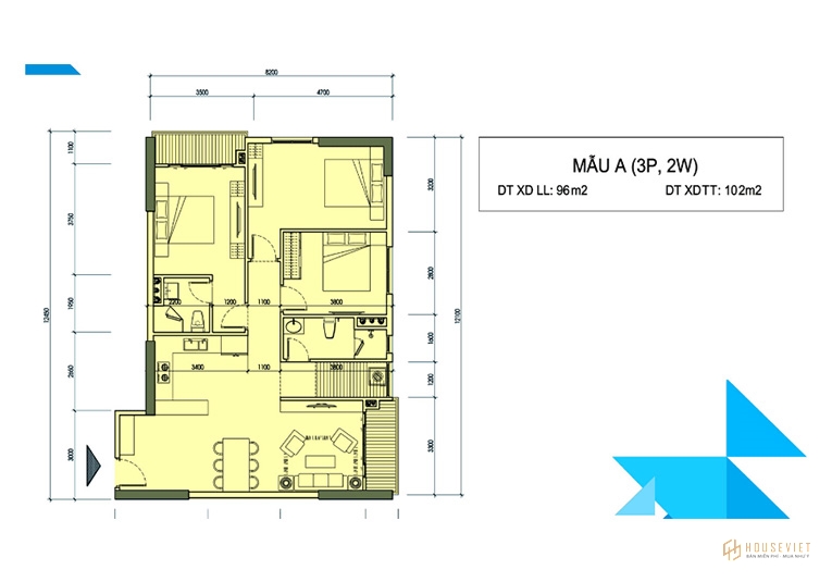 Mẫu căn hộ A-3PN-2WC Minh Quốc Plaza Thủ Dầu Một