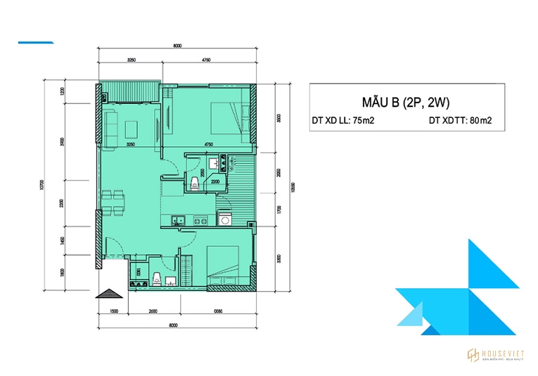 Mẫu căn hộ B2-2PN-2WC Minh QUốc Plaza